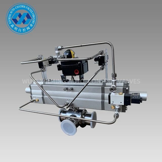 Robinet à tournant sphérique à 3 voies avec actionneur pneumatique