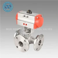Valve à billes en acier inoxydable à trois voies pneumatique